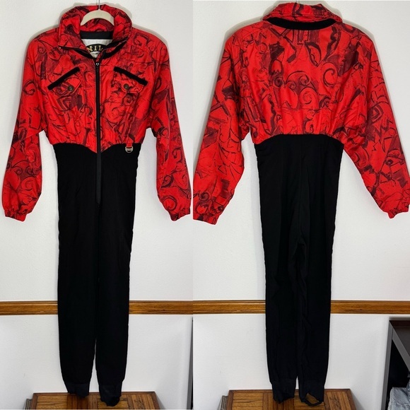 Nils Skiwear Vintage 80s black and red ski suit